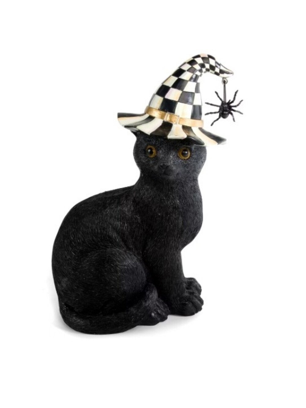 MacKenzie-Childs Black Cat with Witches Hat & Dangling Spider